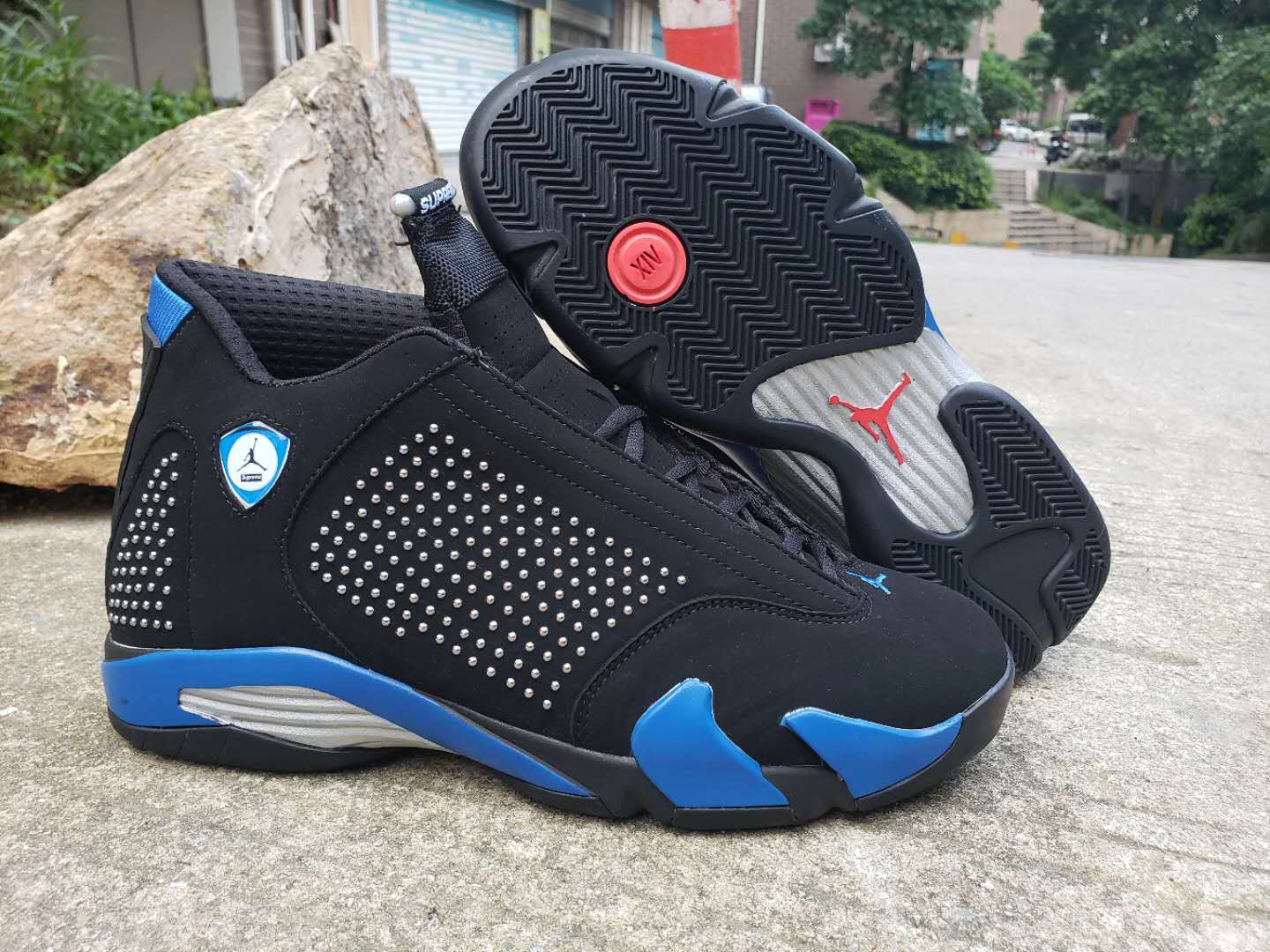 2019 Men Supreme x Air Jordan 14 Black Blue Shoes